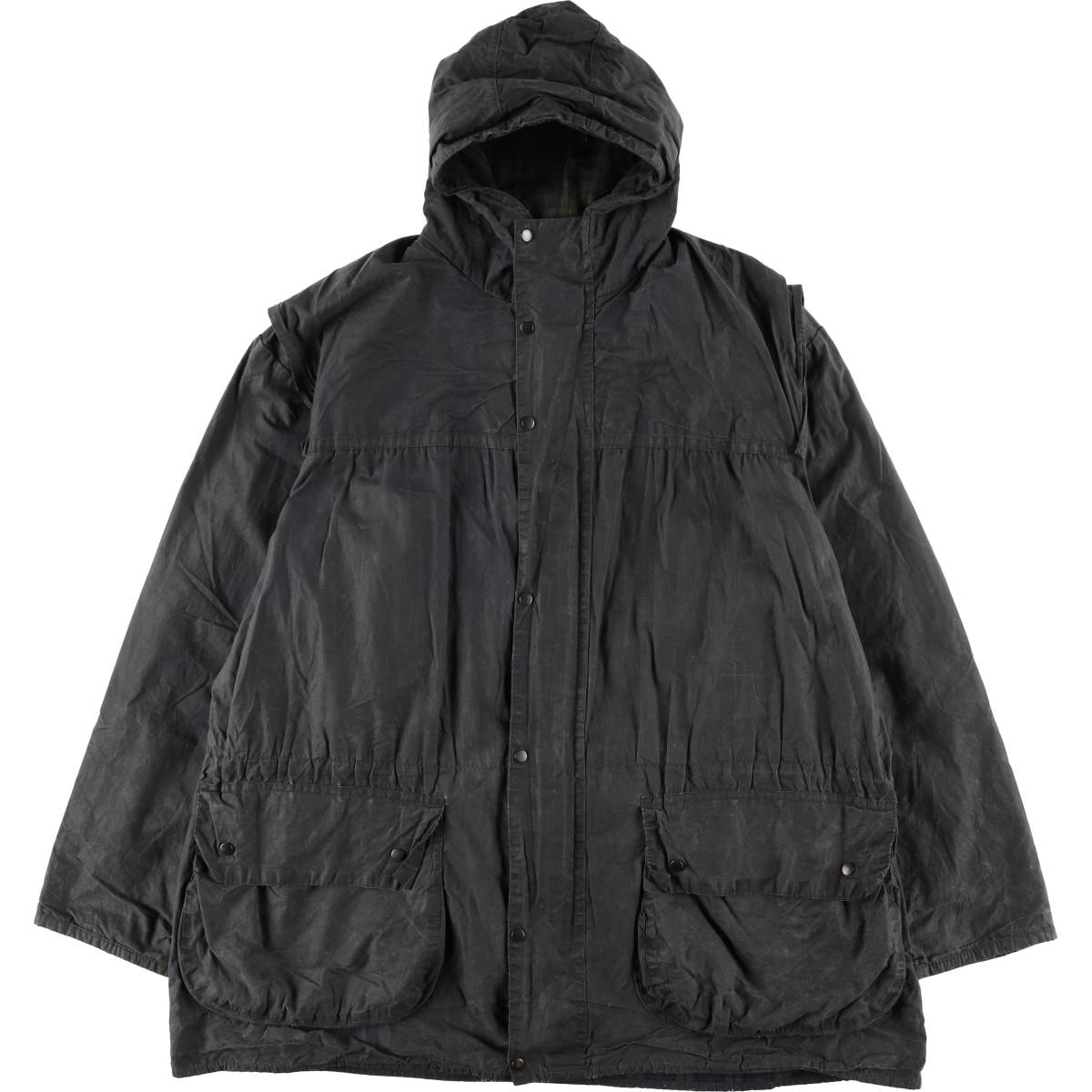 訳あり特価 古着 90年代 バブアー Barbour DURHAM ダーハム 旧3ワラント フード付き ワックスコットン オイルドジャケット 英国製 C40 メンズM相当 ヴィンテージ/eaa615073