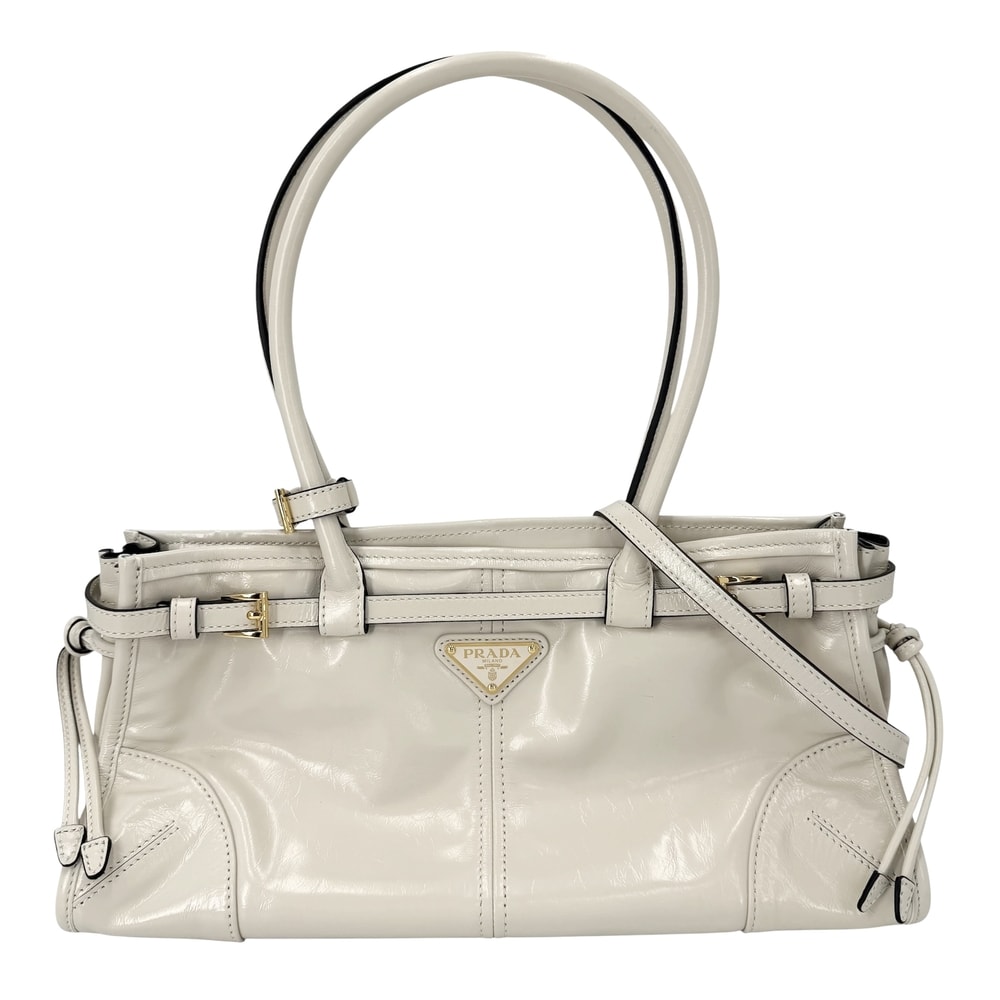 PRADA プラダ 2WAY ボニーミディアム ハンドバッグ ショルダーバッグ 肩掛け 斜め掛け トライアングルロゴ トートバッグ レザー    オフホワイト ゴールド金具 レディース【中古品】