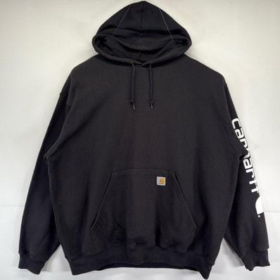 古着 カーハート Carhartt パーカー 大きいサイズ 袖ロゴプリント フード ワンポイントロゴ ワーク 2XL ブラック メンズ