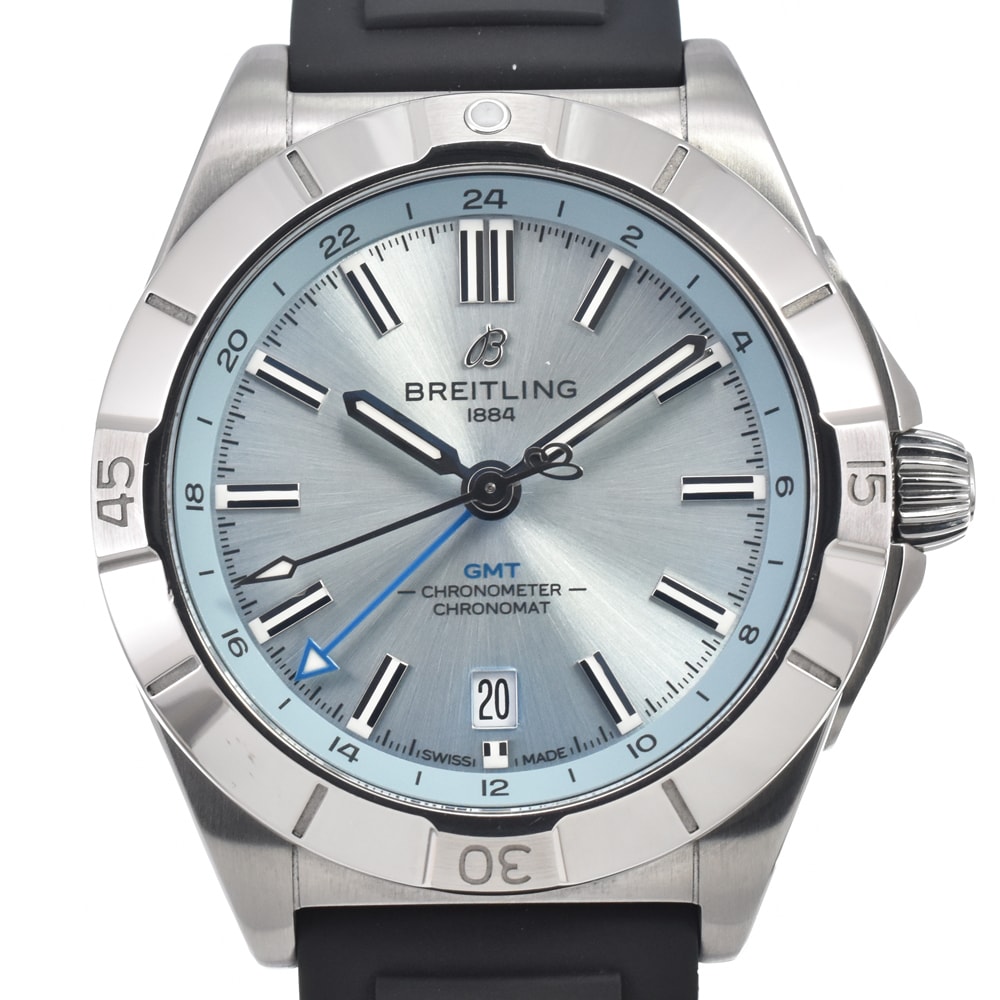 値下 ブライトリング BREITLING P32398 クロノマット デイト GMT アイスブルー 自動巻き メンズ 美品 腕時計 E#147286
