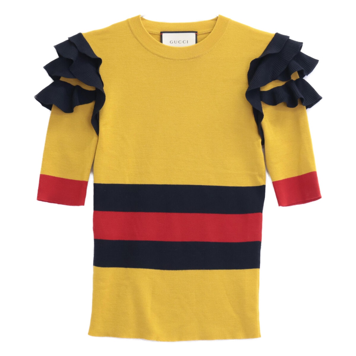 グッチ 457490 フリルハーフスリーブ　 ウェブライン ニット M