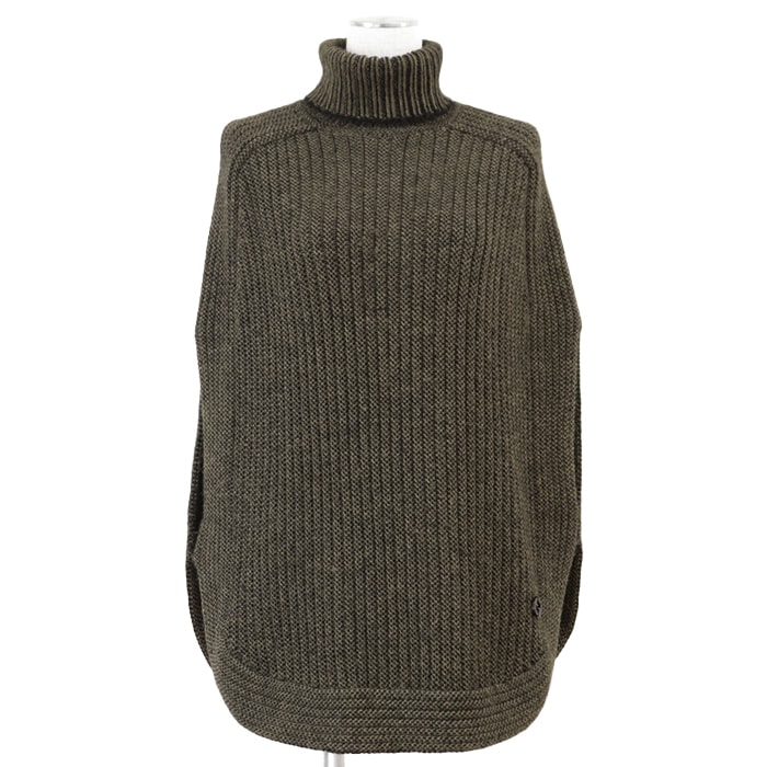 【SALE】GUCCI グッチ ニットポンチョ レディース サイズ S タートルネック メランジ ローゲージ アルパカ × ウール シグネチャー ロゴ GG インターロッキング チャーム プルオーバー ケープ トップス オリーブ ブラック 緑 黒 イタリア製