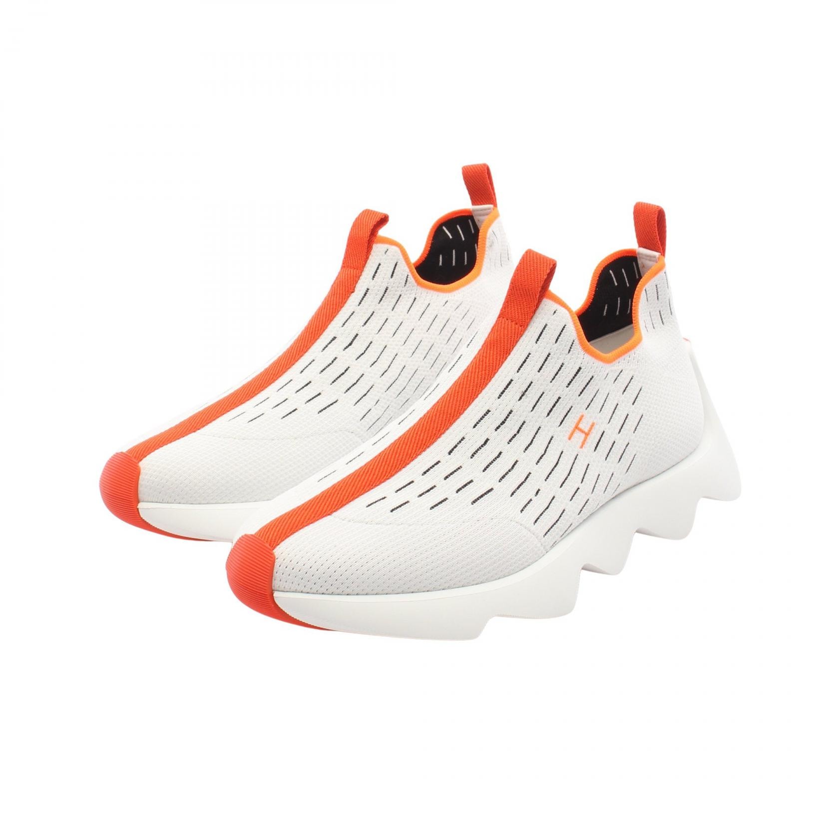 エルメス HERMES ECLAIR エクレール スリッポン 靴 ファブリック ホワイト メンズ ホワイト系 / オレンジ系 【中古】