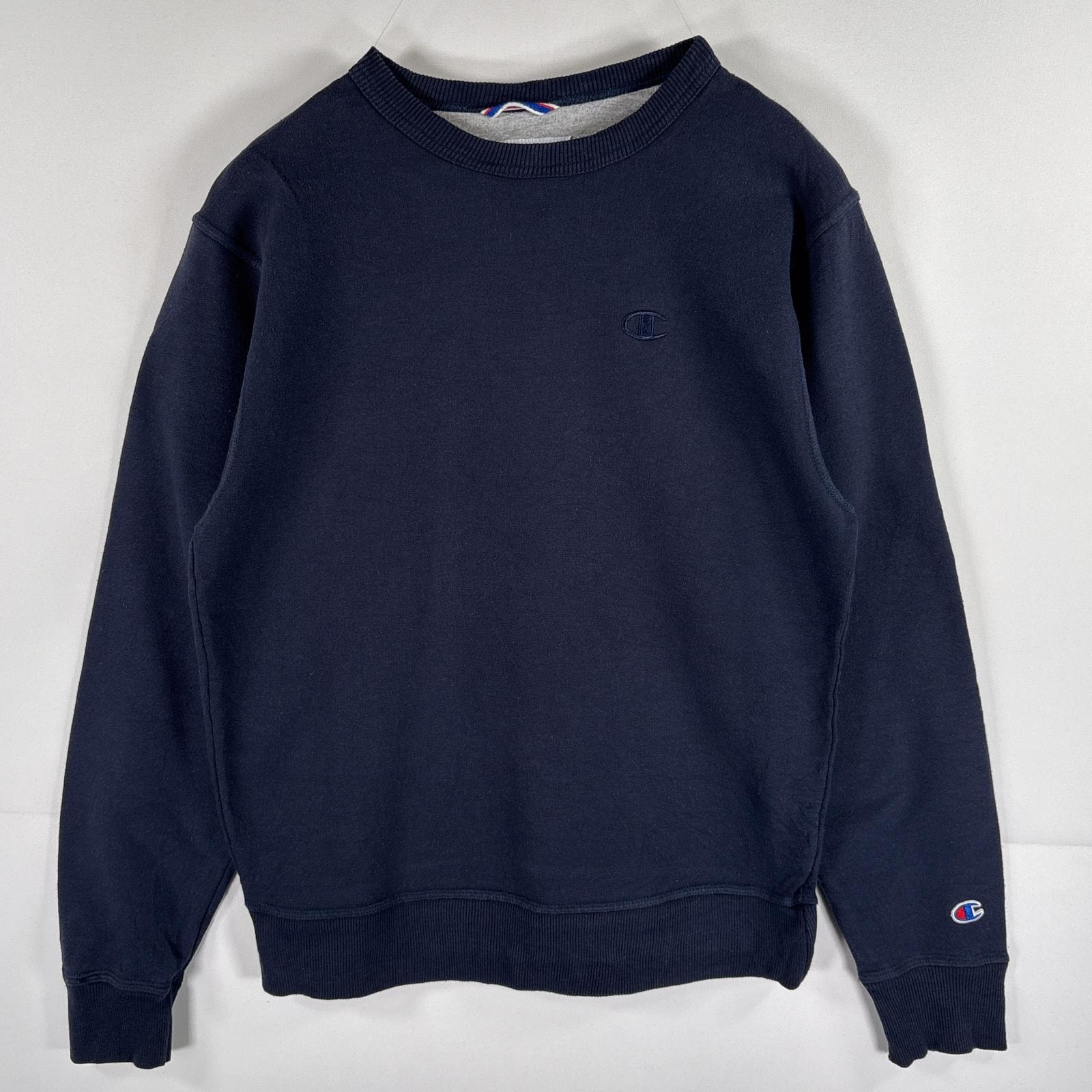 古着 チャンピオン Champion スウェット トレーナー プルオーバー  ワンポイントロゴ刺繍 クルーネック S  ネイビー メンズ