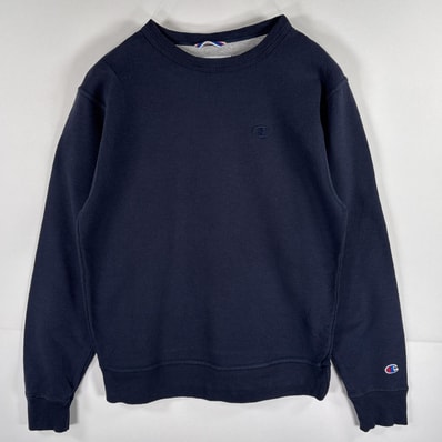 古着 チャンピオン Champion スウェット トレーナー プルオーバー ワンポイントロゴ刺繍 クルーネック S ネイビー メンズ