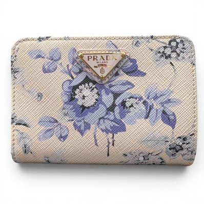 PRADA 極美品 プラダ SAFFIANO AZALEA サフィアーノアザレア 二つ折り財布 1ML018 レザー ベージュ コンパクトウォレット トライアングルロゴ 三角プレート 箱付属 プレゼント Aランク 中古 鑑定済 プラダ財布
