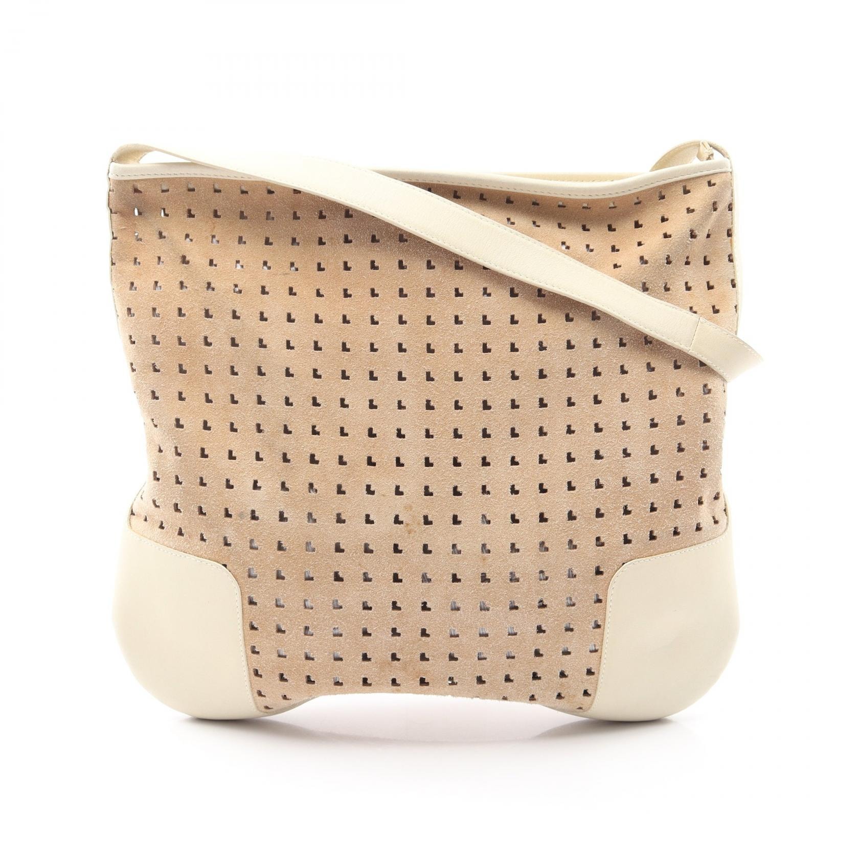 ロエベ LOEWE パンチング ショルダーバッグ バッグ スウェード レザー レディース ベージュ系 / アイボリー系 【中古】