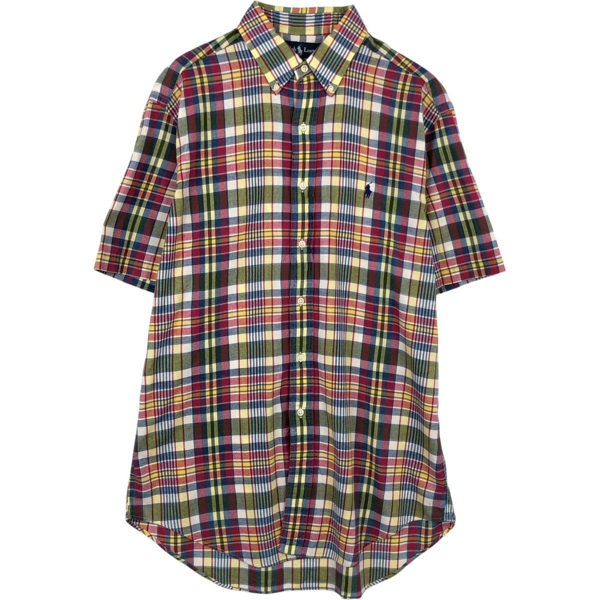 古着 ラルフローレン Ralph Lauren CLASSIC FIT クラシックフィット マドラスチェック 半袖 ボタンダウン チェックシャツ メンズM相当/eaa623590