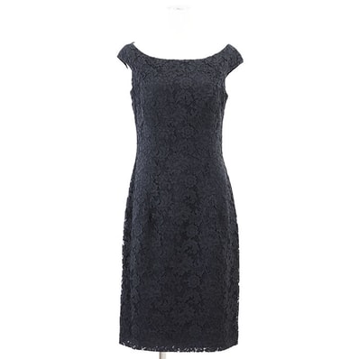 【美品】 クリスチャンディオール 花柄レース ノースリーブ ワンピース レディース ネイビー 40 Christian Dior