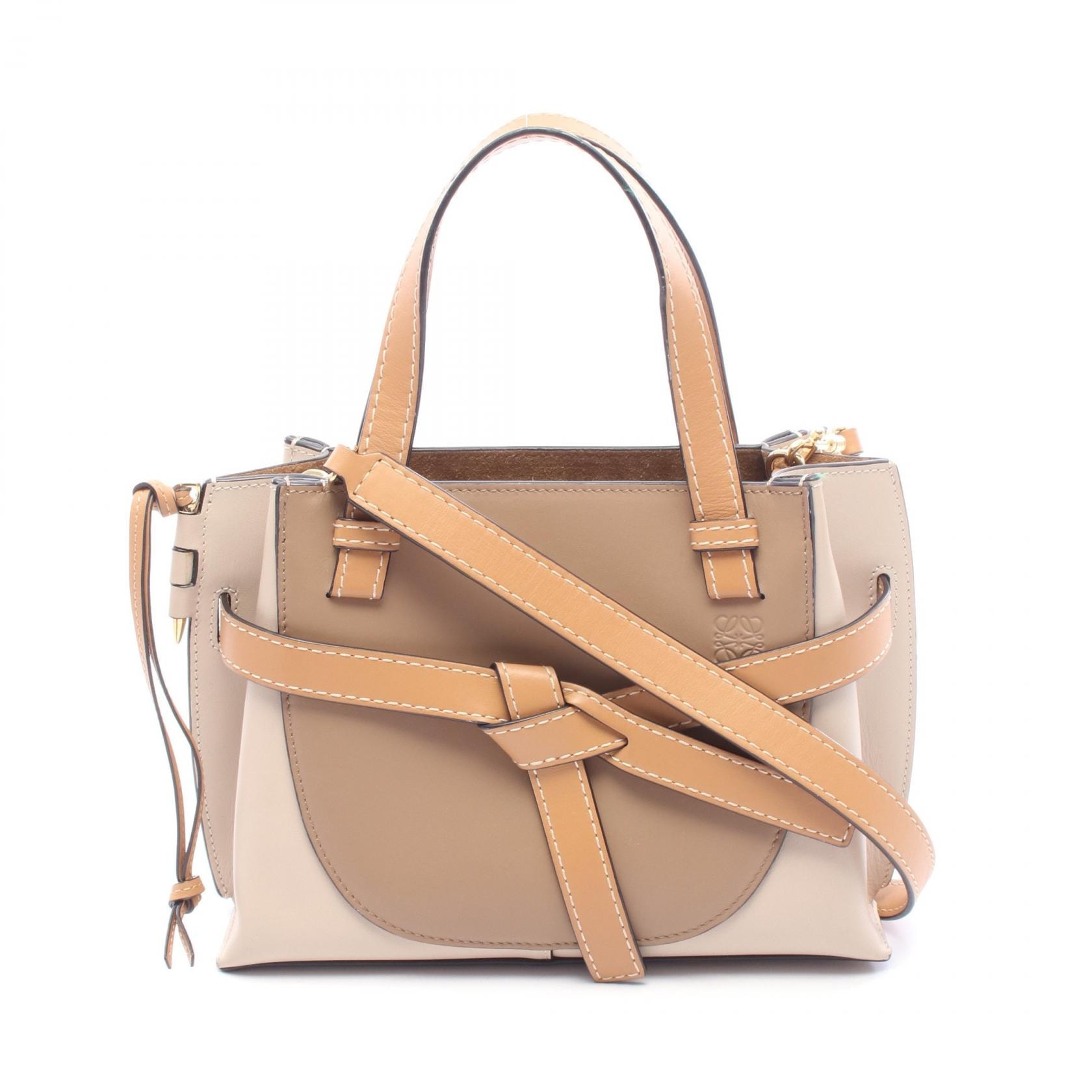 ロエベ LOEWE ゲート トップ ハンドル バッグ ミニ 2WAY ハンドバッグ バッグ レザー レディース ベージュ系 / ブラウン系 321.12.Z99 【中古】