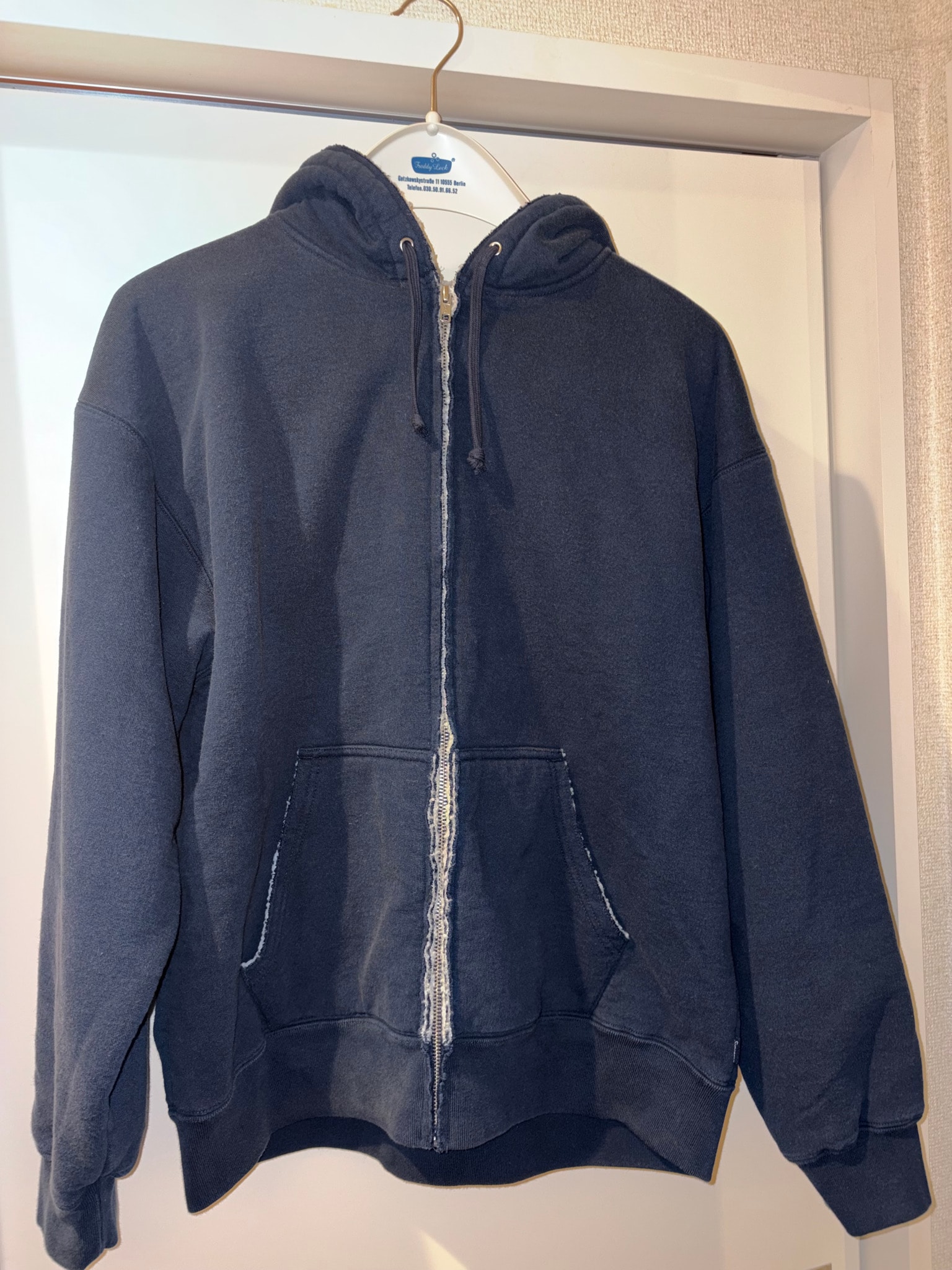 Supreme Shearling Lined Zip Up Hooded Sweatshirt "Navy"