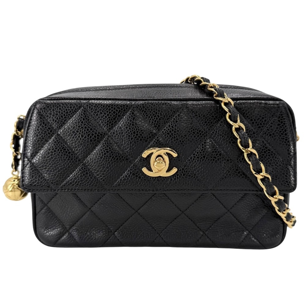 CHANEL シャネル ショルダーバッグ マトラッセ チェーンポシェット ターンロック ココマーク 肩掛け  キャビアスキン   ブラック 黒 ゴールド金具 レディース【中古品】