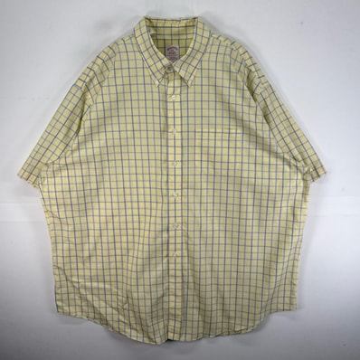 古着 ブルックスブラザーズ Brooks Brothers 半袖シャツ 胸ポケ 1818 2XL イエロー系 チェック メンズ