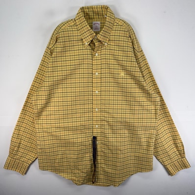 古着 ブルックスブラザーズ Brooks Brothers 長袖シャツ ボタンダウン ワンポイント L イエロー系 チェック メンズ