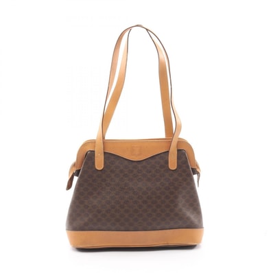 セリーヌ CELINE マカダム ショルダーバッグ バッグ PVCコーティングキャンバス レザー レディース ブラウン系 【中古】