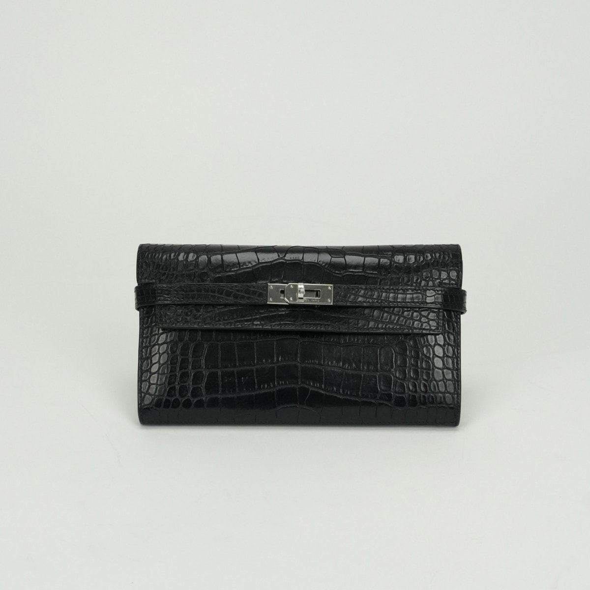 エルメス HERMES ケリーウォレット ロング 財布 長財布 ロングウォレット アリゲーター クロコダイル ノワール Noir ブラック Black 黒 シルバー金具 エキゾチック