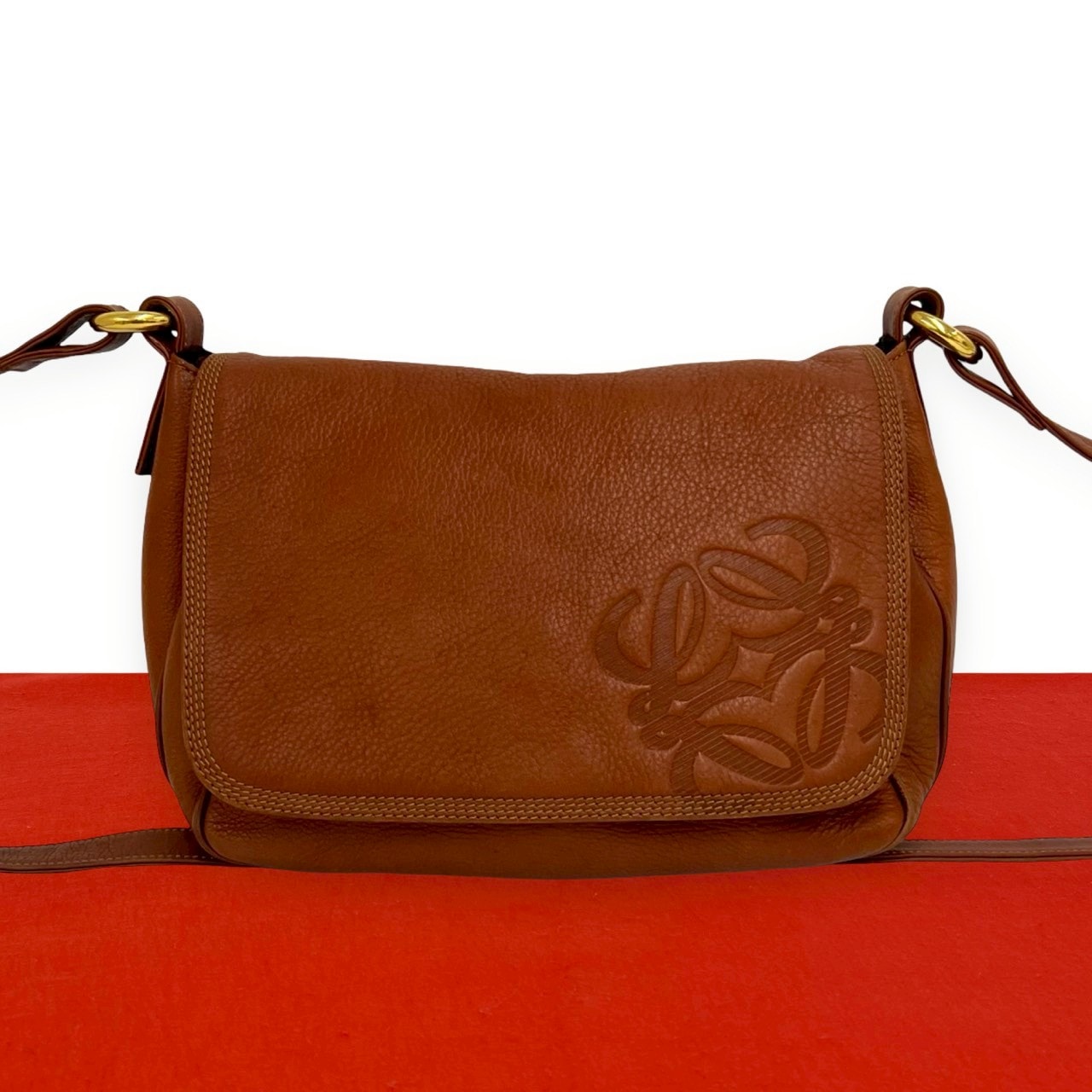 LOEWE ロエベ アナグラム ロゴ レザー ショルダーバッグ ブラウン
 103-6