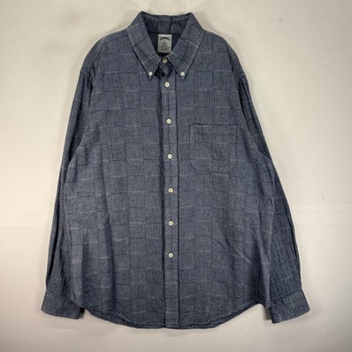 古着 ブルックスブラザーズ Brooks Brothers ヘリンボーン 長袖シャツ ボタンダウン L ネイビー系 チェック メンズ