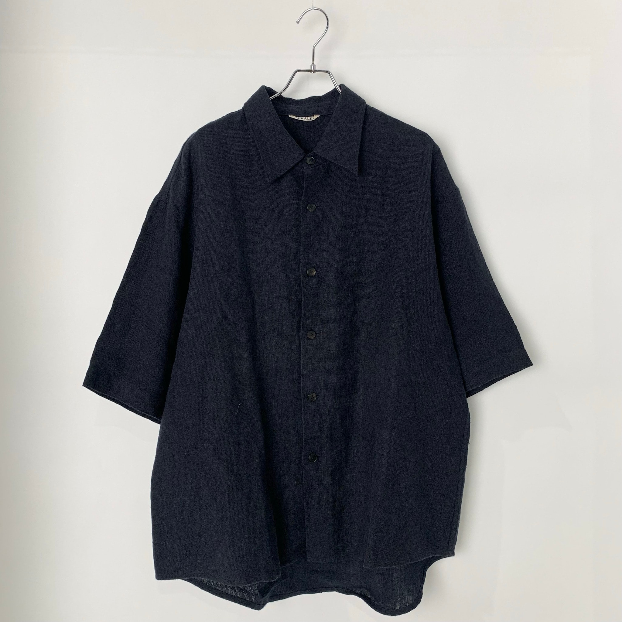 AURALEE Linen Silk Tweed Half Sleeved Shirt "Dark Navy"