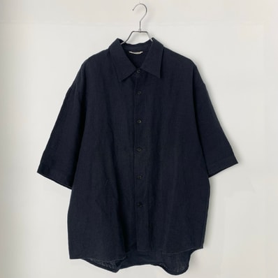AURALEE Linen Silk Tweed Half Sleeved Shirt "Dark Navy"