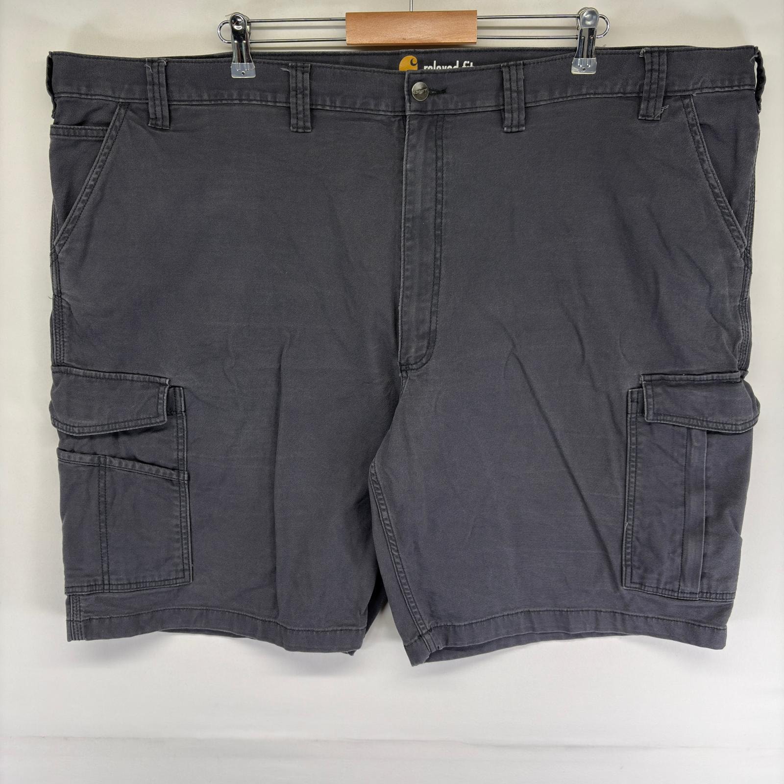 古着 カーハート Carhartt ダック パンツ カーゴ ハーフ ワンポイントロゴ ワーク ショート ジッパーフライ w52  グレー系 メンズ