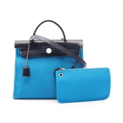 エルメス HERMES エールバッグジップPM 2WAY ハンドバッグ バッグ キャンバス レザー トワルオフィシエ / ヴァッシュハンター トワルオフィシエ ブルーザンジバル A刻印(2017年製造) レディース ブルー系 / ネイビー系