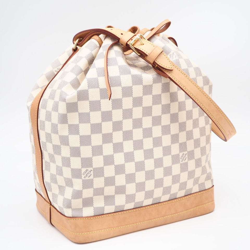 美品 LOUIS VUITTON ルイ・ヴィトン アズール ノエ N42222 ハンドバッグ ホワイト グレー コーティングキャンバス ヌメ革 レディース