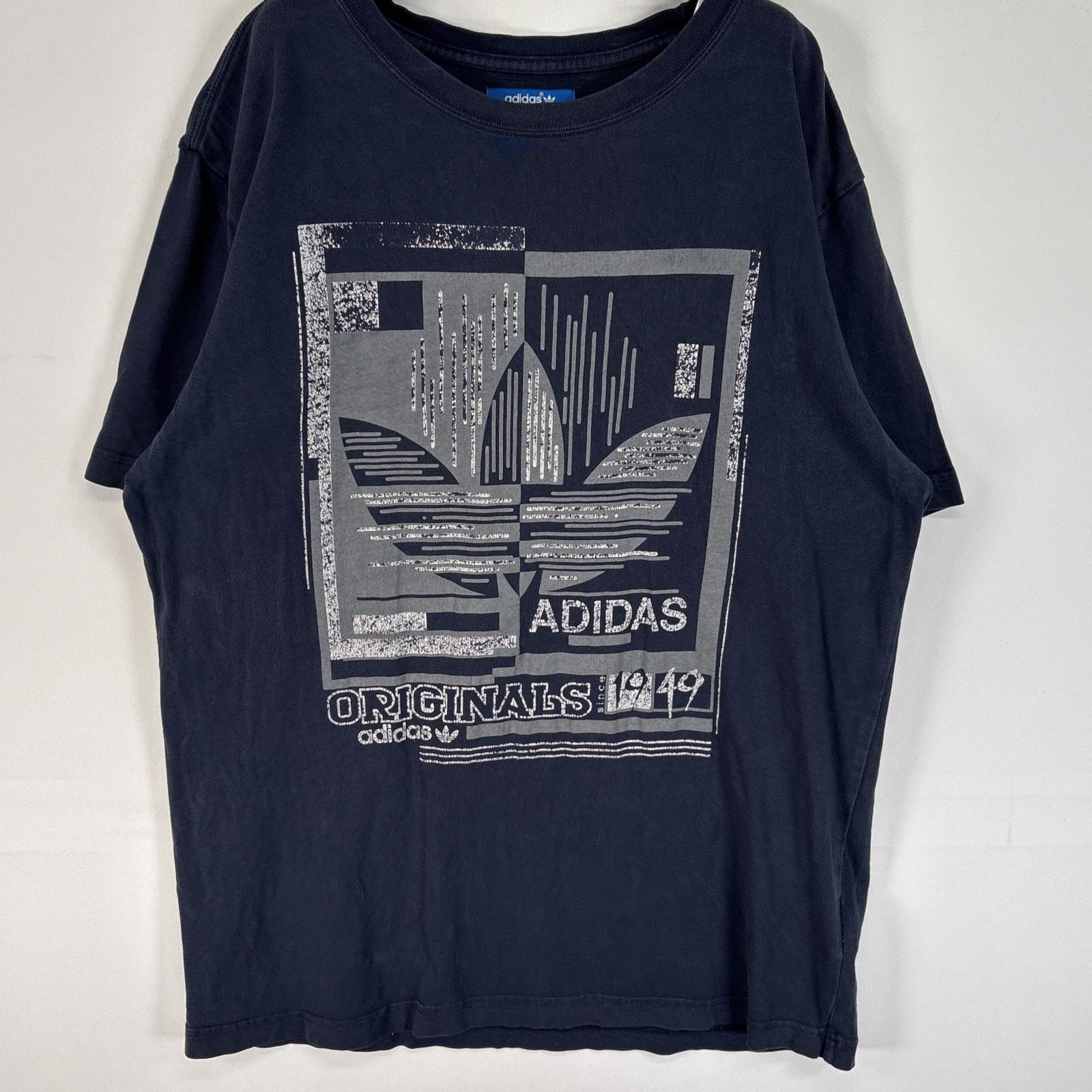 古着 アディダス adidas 半袖Tシャツ 大判 ラバープリント ロゴ フェード 肉厚 大きいサイズ 4XO  ネイビー メンズ