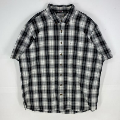 古着 カーハート Carhartt 半袖シャツ ボタンダウン ショートスリーブ 胸ポケット 2XL ブラック系 チェック メンズ