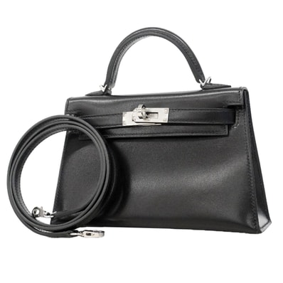 ★SALE【6ia0353-e-g】エルメス ハンドバッグ ミニケリー2 ボックスカーフ ブラック シルバー金具 U刻印 2wayバッグ【中古】レディース
