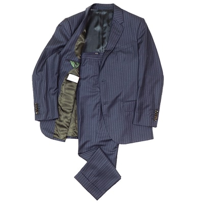 GUCCI グッチ セットアップ スーツ サイズ 7-50R メンズ ドット ストライプ ジャケット ロゴ ボタン 2B スラックス ウール100% ネイビー 紺 イタリア製
