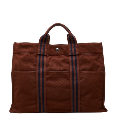 エルメス フールトゥMM トートバッグ ブラウン コットンキャンバス レディース HERMES 【中古】
