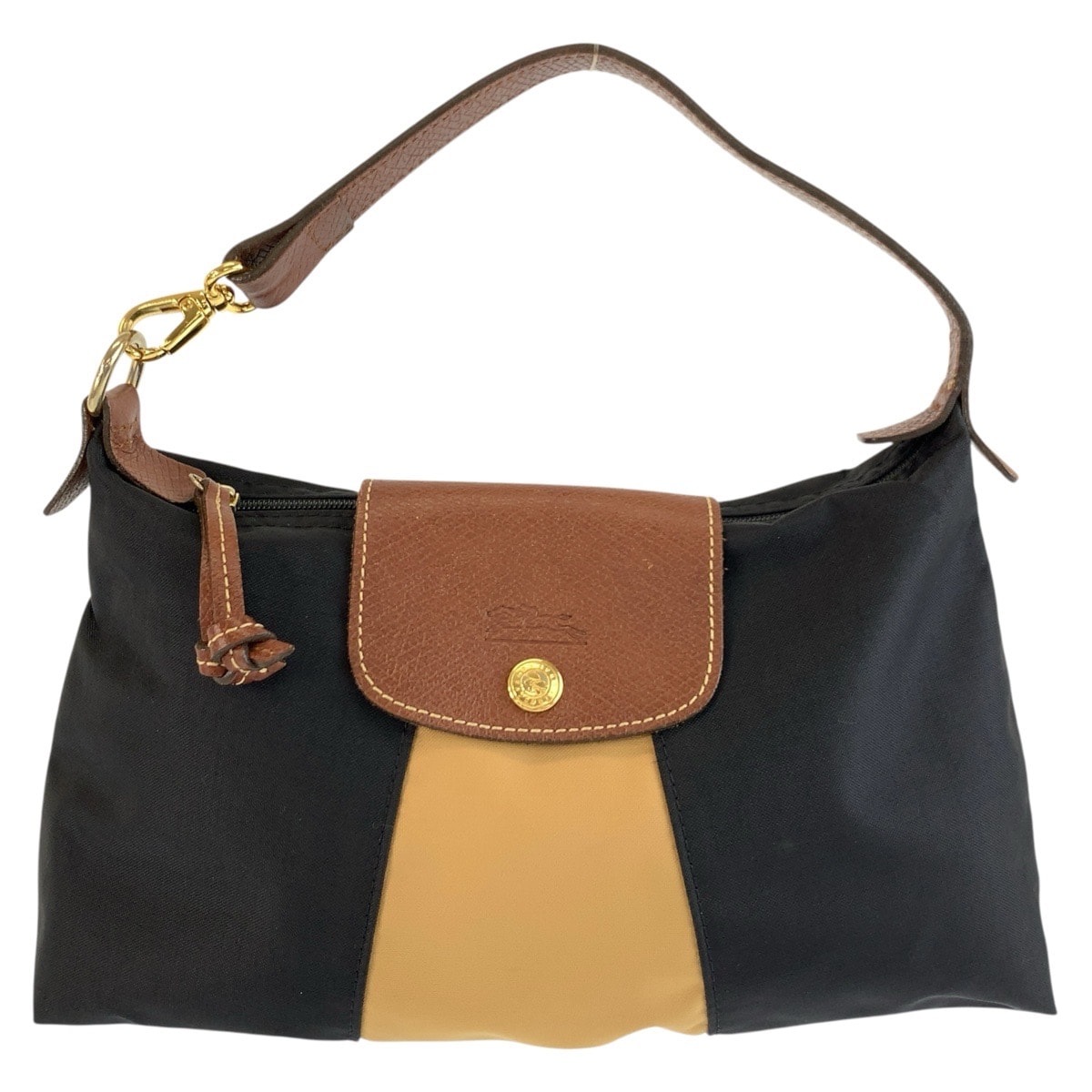 Longchamp ロンシャン ブラック 黒 ブラウン ゴールド金具 ナイロン ハンドバッグ 604107 【中古】