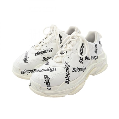 バレンシアガ BALENCIAGA Triple S トリプルS ロゴ総柄 スニーカー 靴 レザー メンズ ホワイト系 / ブラック系 【中古】