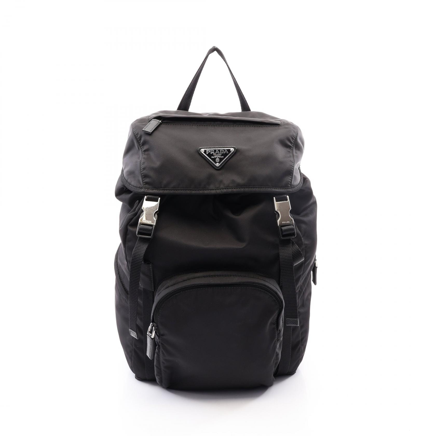 プラダ PRADA Re-Nylon リュックサック バックパック バッグ ナイロン サフィアーノレザー メンズ レディース ブラック系 【中古】