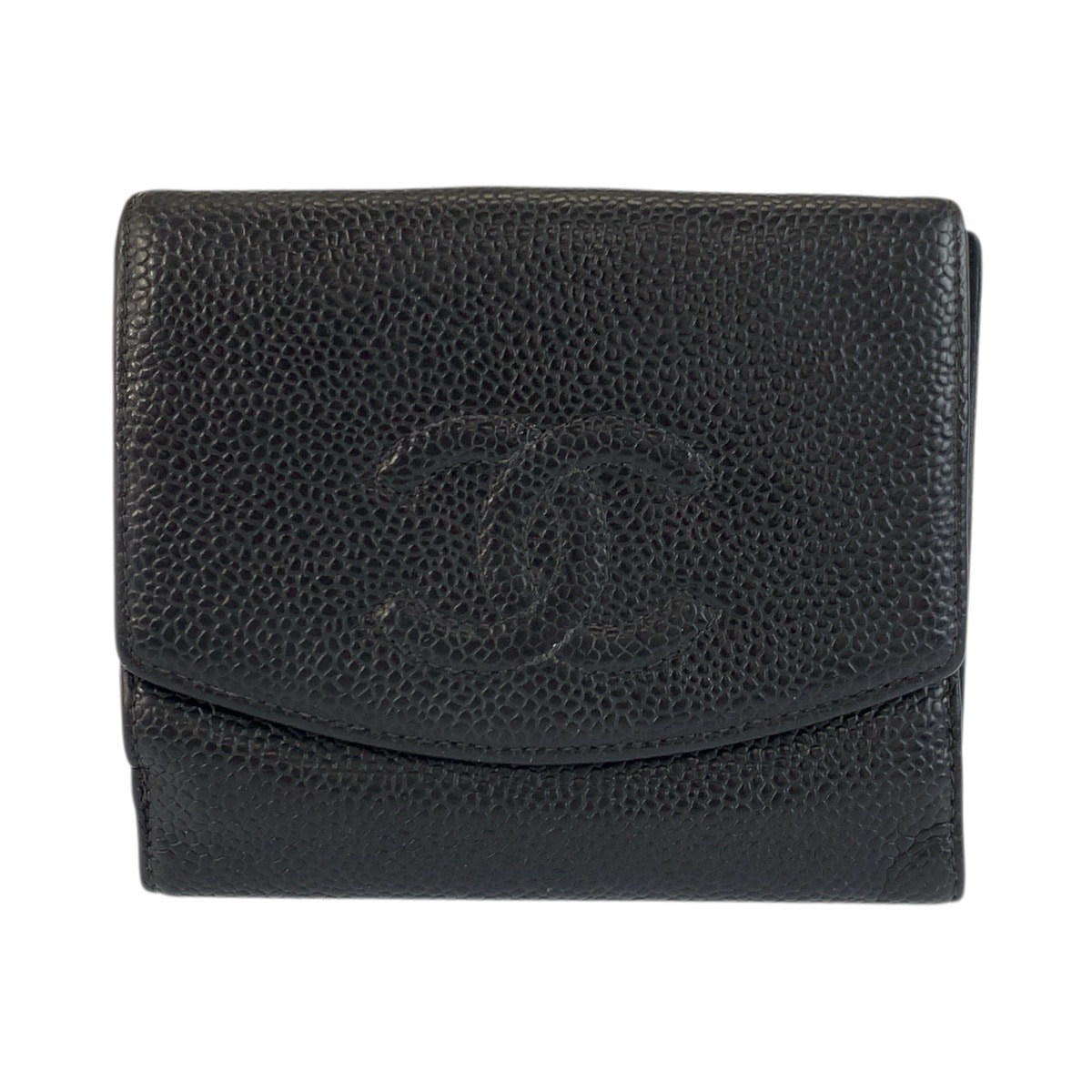 美品 CHANEL シャネル ヴィンテージ ココマーク ブラック 黒 レザー 折財布 コンパクトウォレット 601792 【中古】
