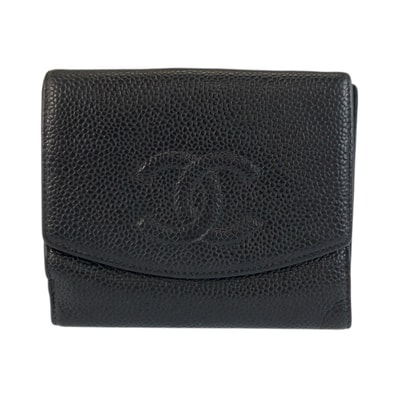 美品 CHANEL シャネル ヴィンテージ ココマーク ブラック 黒 レザー 折財布 コンパクトウォレット 601792 【中古】