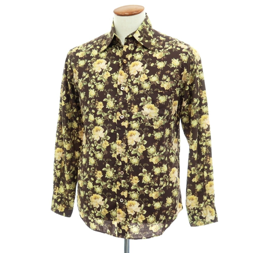【中古】ポールスミスコレクション PAUL SMITH COLLECTION コットン 花柄 プリント カジュアルシャツ ダークカーキxグリーン【サイズM】【メンズ】
