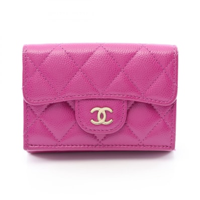 シャネル CHANEL クラシック スモール フラップ ウォレット マトラッセ 三つ折り財布 財布 キャビアスキン(グレインドカーフ) レディース パープル系 AP0230 【中古】