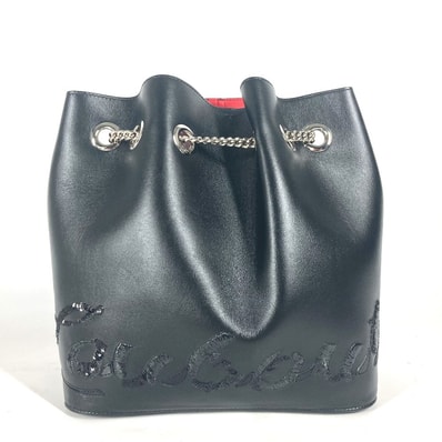 クリスチャンルブタン Christian Louboutin MARIE JANE スパンコール ロゴ バックパック カバン チェーン リュックサック レザー ブラック 新品同様