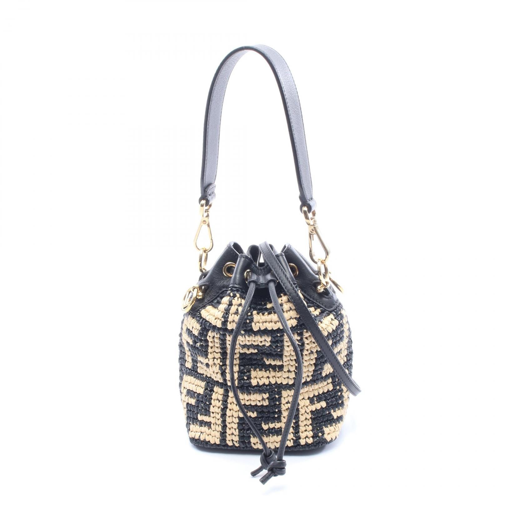 フェンディ FENDI ミニ モントレゾール 2WAY ハンドバッグ バッグ レザー ストロー レディース ベージュ系 / ブラック系 8BS010 【中古】