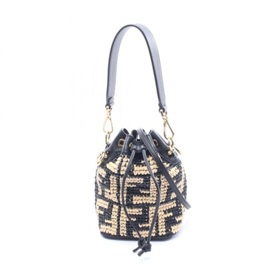 フェンディ FENDI ミニ モントレゾール 2WAY ハンドバッグ バッグ レザー ストロー レディース ベージュ系 / ブラック系 8BS010 【中古】