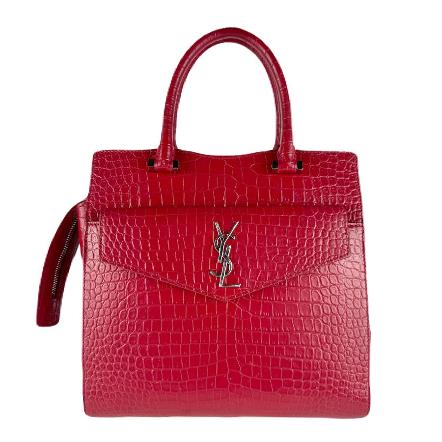 サンローラン SAINT LAURENT ハンドバッグ ショルダーバッグ アップタウン スモール 型押しレザー レッド シルバー レディース【中古】 z8340