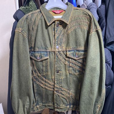 Supreme S Logo Denim Trucker Jacket "Dirty Green"