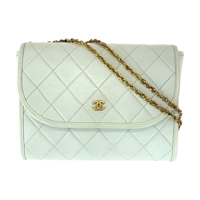 美品 CHANEL シャネル ヴィンテージ マトラッセ ココマーク ホワイト ゴールド金具 ラムスキン ショルダーバッグ チェーンショルダーバッグ 505913 【中古】