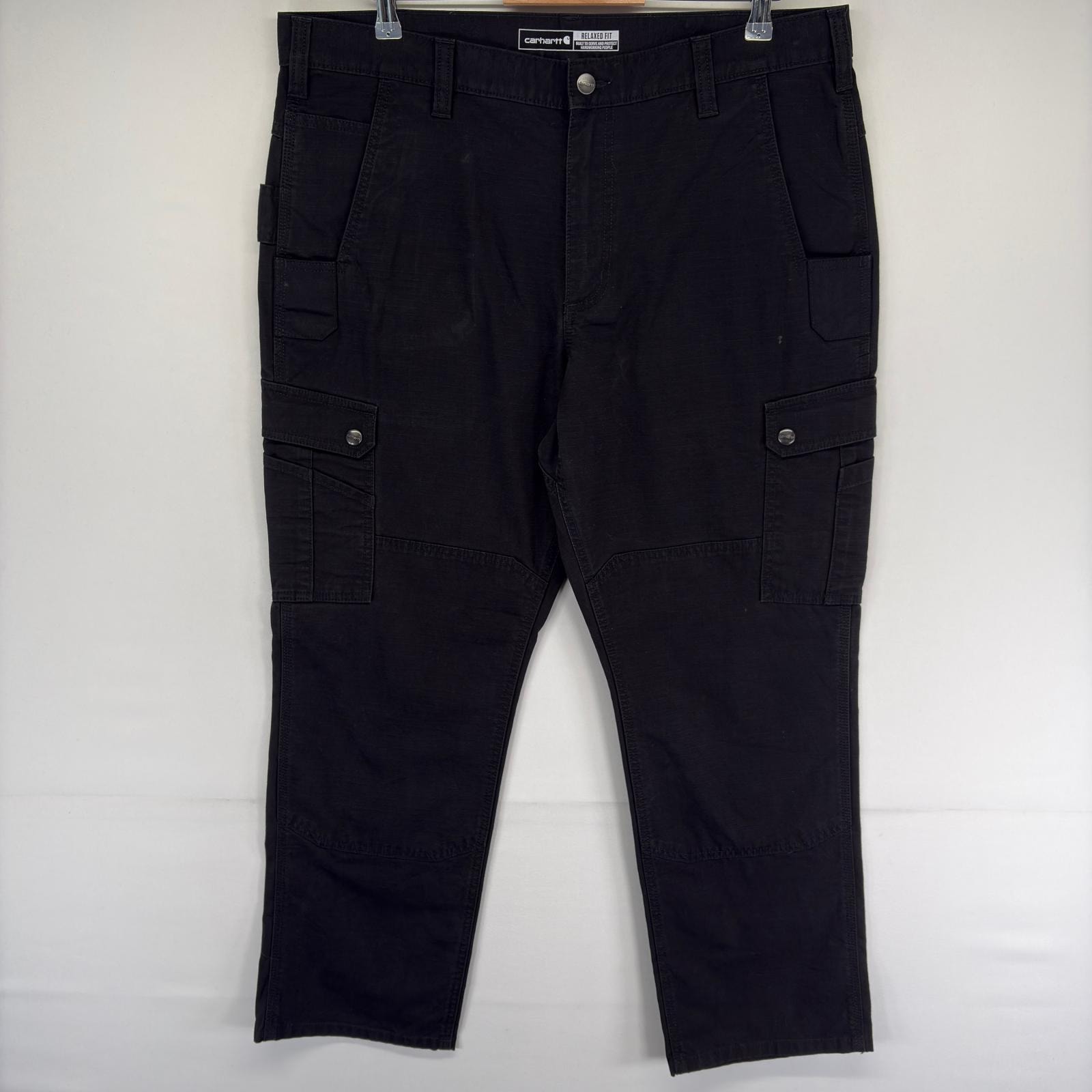 古着 カーハート Carhartt パンツ カーゴパンツ サイドポケット ワンポイントロゴ ジッパーフライ w38 L30  ブラック系 メンズ