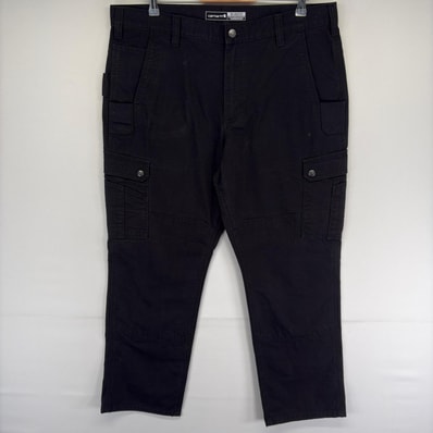 古着 カーハート Carhartt パンツ カーゴパンツ サイドポケット ワンポイントロゴ ジッパーフライ w38 L30 ブラック系 メンズ