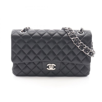 シャネル CHANEL マトラッセ Wフラップ ショルダーバッグ バッグ ラムスキン(羊革) レディース ブラック系 【中古】