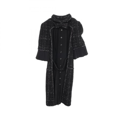 シャネル CHANEL ビジューボタン ツイード 切替 プリーツ ワンピース 衣料品 トップス コットン ウール レディース ブラック系 【中古】