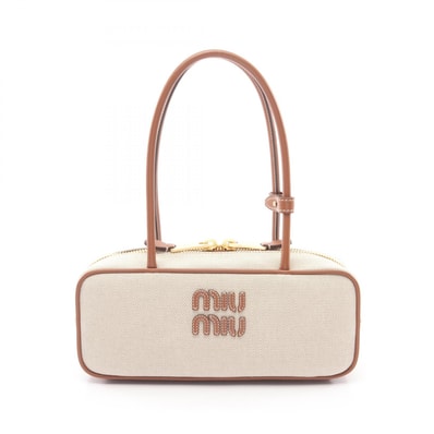 ミュウ ミュウ Miu Miu CANVAS ボー スモール ハンドバッグ バッグ キャンバス レザー レディース ベージュ系 / ブラウン系 5BB173ACRNF062F 【新品】